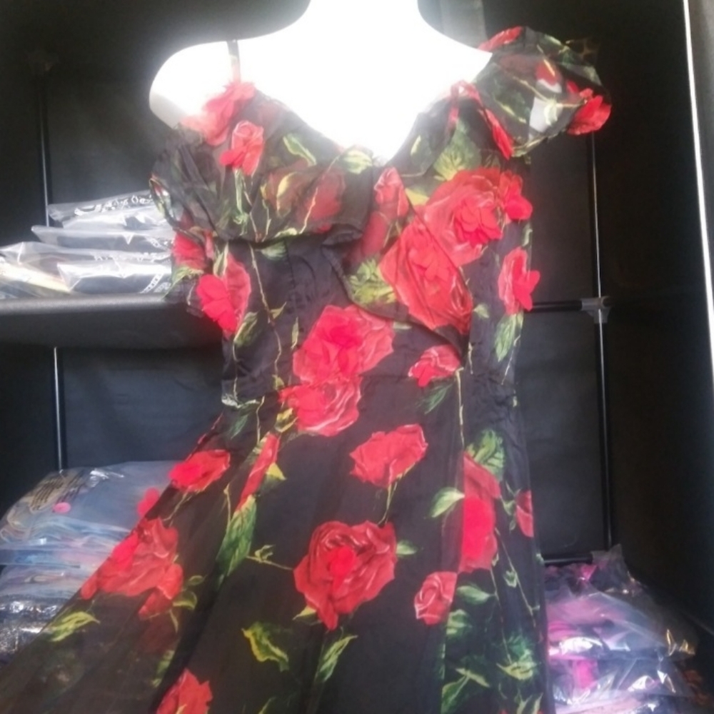 Delicate RED ROSE APPLIQUÉ MIDI - Picture 3 of 7